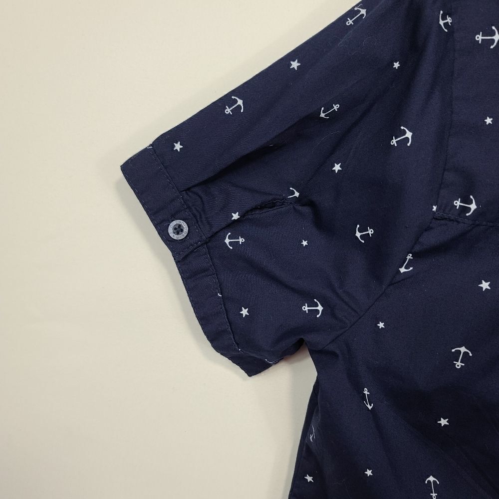 Basic Edition Blue Women's Button Down Anchor Top - image 4